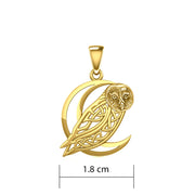 Celtic Owl on Crescent Moon Solid Gold Pendant GPD5714