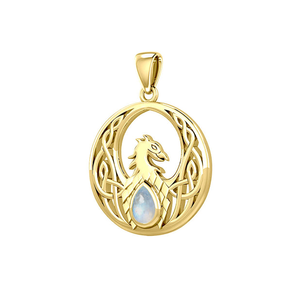Rise with Resilience: Celtic Phoenix Solid Yellow Gold Pendant with Gemstone - GPD5719 | Embrace the Rebirth of Your Spirit