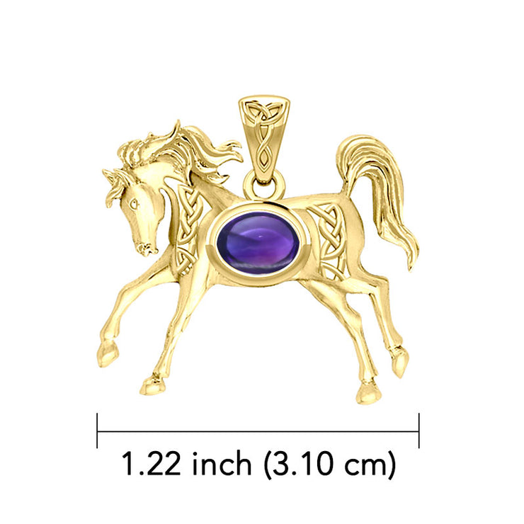 Celtic Running Horse 14K Yellow Gold Pendant with Gem GPD5730