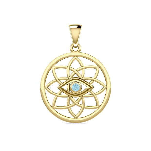 Flower of Life Eye Solid Gold Pendant with Gem GPD5734