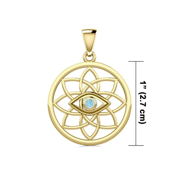 Flower of Life Eye Solid Gold Pendant with Gem GPD5734