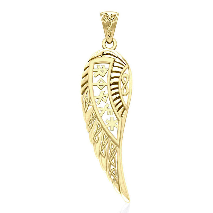 Celtic Angel Wing with Rune Symbols Solid Gold Pendant GPD5736