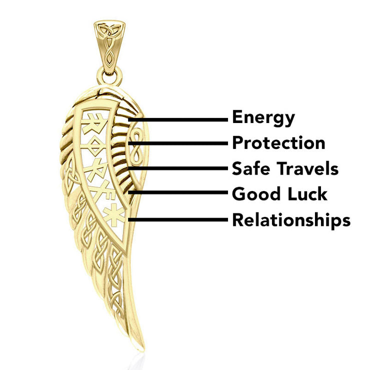 Celtic Angel Wing with Rune Symbols Solid Gold Pendant GPD5736