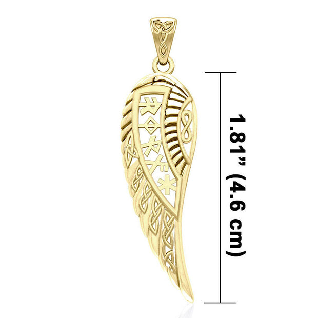 Celtic Angel Wing with Rune Symbols Solid Gold Pendant GPD5736