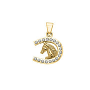 Horseshoe and Horse with Gems Solid Gold Pendant GPD5760