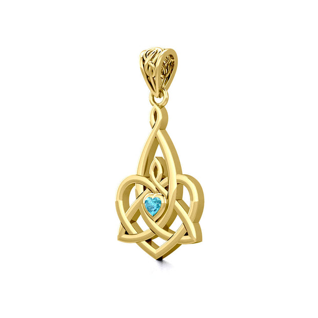 Celtic Motherhood Triquetra or Trinity Heart 14K Solid Gold Pendant With Gem GPD5784