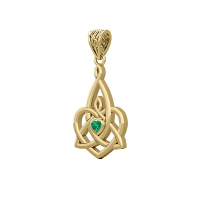 Celtic Motherhood Triquetra or Trinity Heart 14K Yellow Gold Pendant With Gem GPD5784