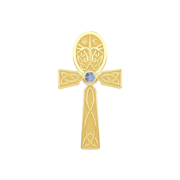 Celtic Ankh Tree of Life 14 K Solid Gold Pendant with Gem GPD5813