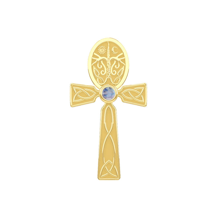 Celtic Ankh Tree of Life 14 K Solid Gold Pendant with Gem GPD5813