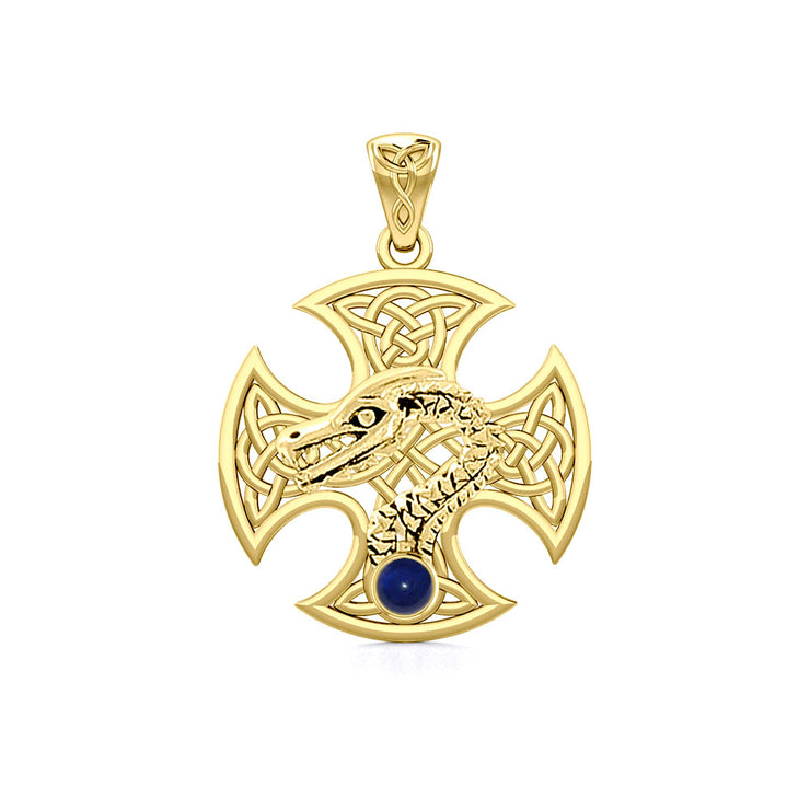 Dragon with Celtic Cross Solid Gold Pendant GPD5818