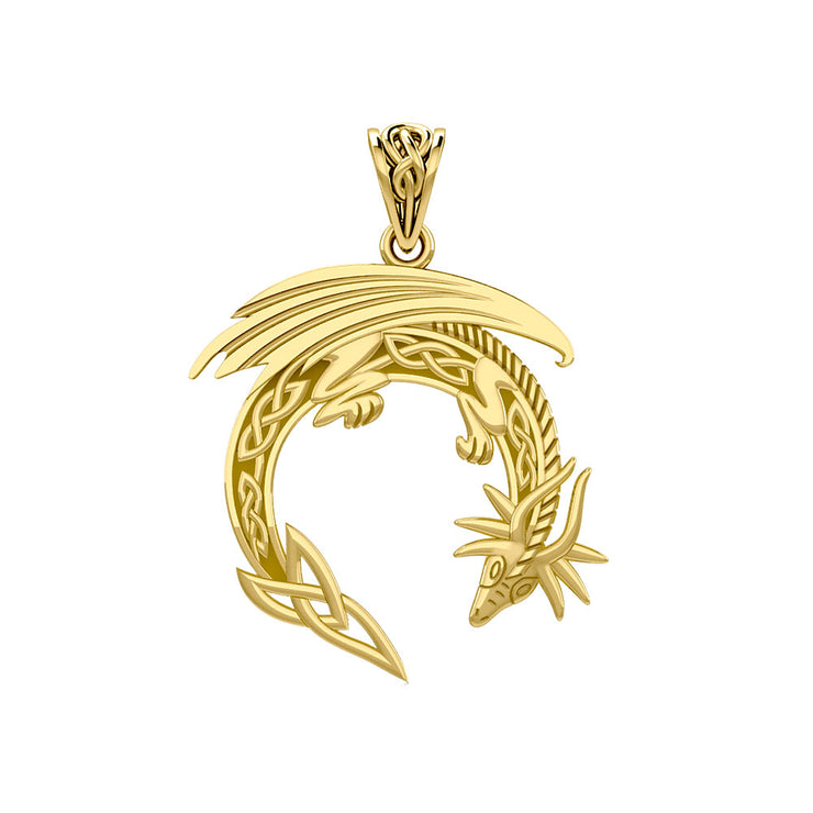 Dragon with Celtic 14K Solid Gold Pendant GPD5849