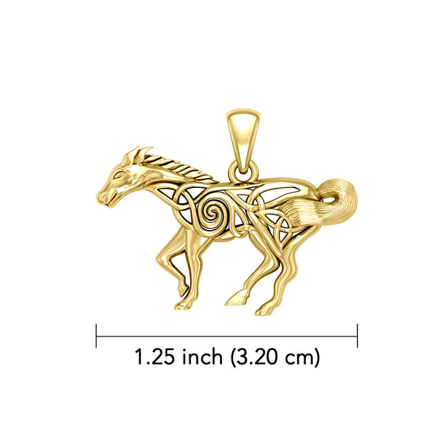 Celtic Running Horse 14K Yellow Gold Pendant GPD5861