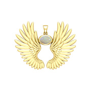 Guardian Angel Wings Solid Yellow Gold Pendant with Birthstone GPD5867