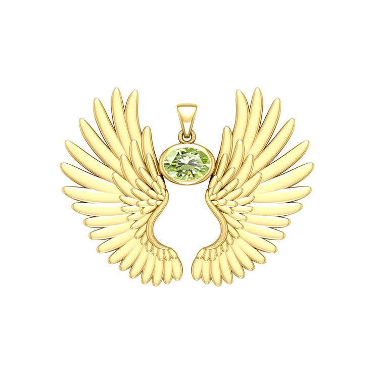 Guardian Angel Wings Solid Yellow Gold Pendant with Birthstone GPD5867