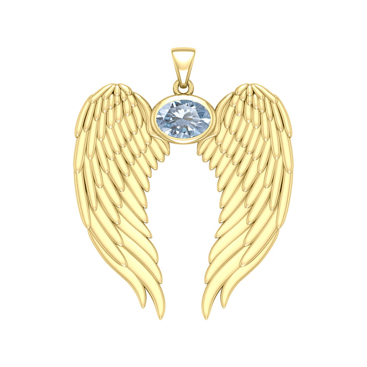 Guardian Angel Wings Solid Gold Pendant with Birthstone GPD5868