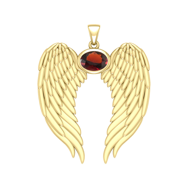 Guardian Angel Wings Solid Gold Pendant with Birthstone GPD5868