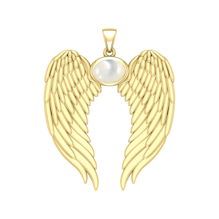 Guardian Angel Wings Solid Gold Pendant with Birthstone GPD5868