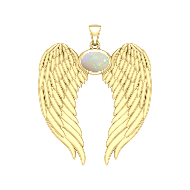 Guardian Angel Wings Solid Gold Pendant with Birthstone GPD5868