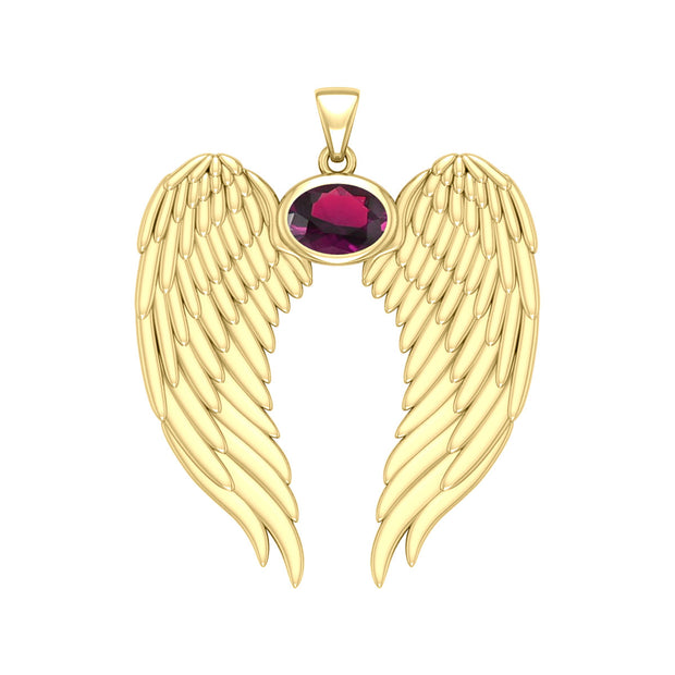 Guardian Angel Wings Solid Gold Pendant with Birthstone GPD5868