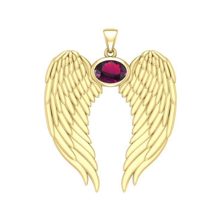 Guardian Angel Wings Solid Gold Pendant with Birthstone GPD5868