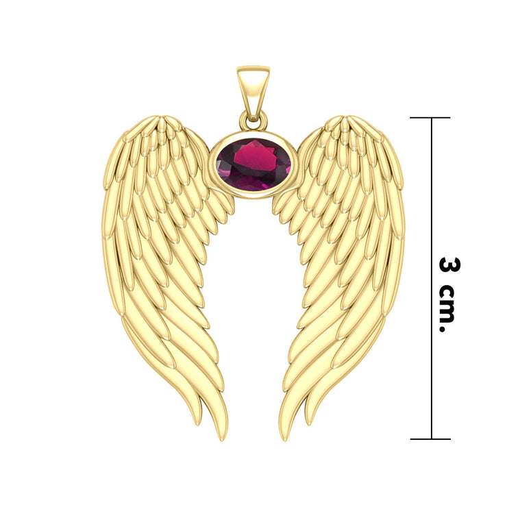 Guardian Angel Wings Solid Gold Pendant with Birthstone GPD5868