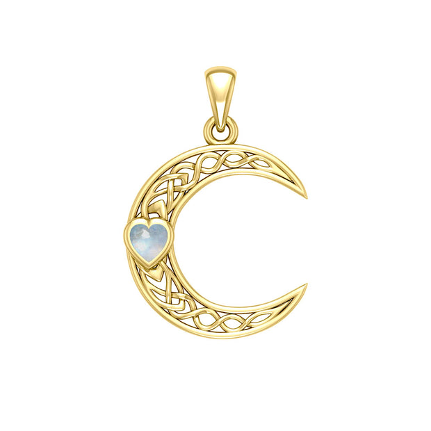 Celtic Crescent Moon with Heart Stone 14K Yellow Gold Pendant GPD5886