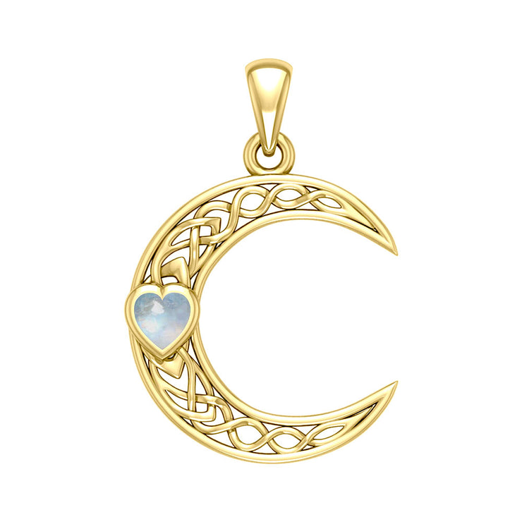 Celtic Crescent Moon with Heart Stone 14 Karat Solid Gold Pendant GPD5886