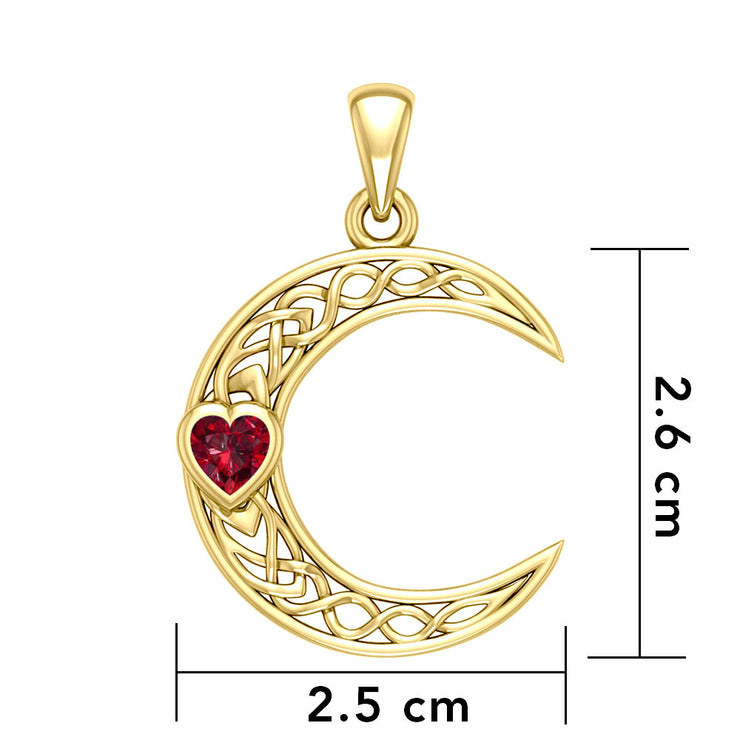 Celtic Crescent Moon with Heart Stone 14 Karat Solid Gold Pendant GPD5886