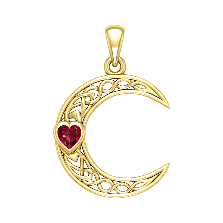 Celtic Crescent Moon with Heart Stone 14 Karat Solid Gold Pendant GPD5886