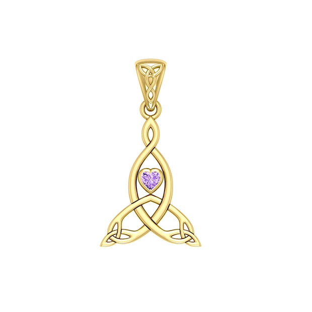 Celtic Mother Knot 14K Solid Gold Pendant with Gemstone GPD5911