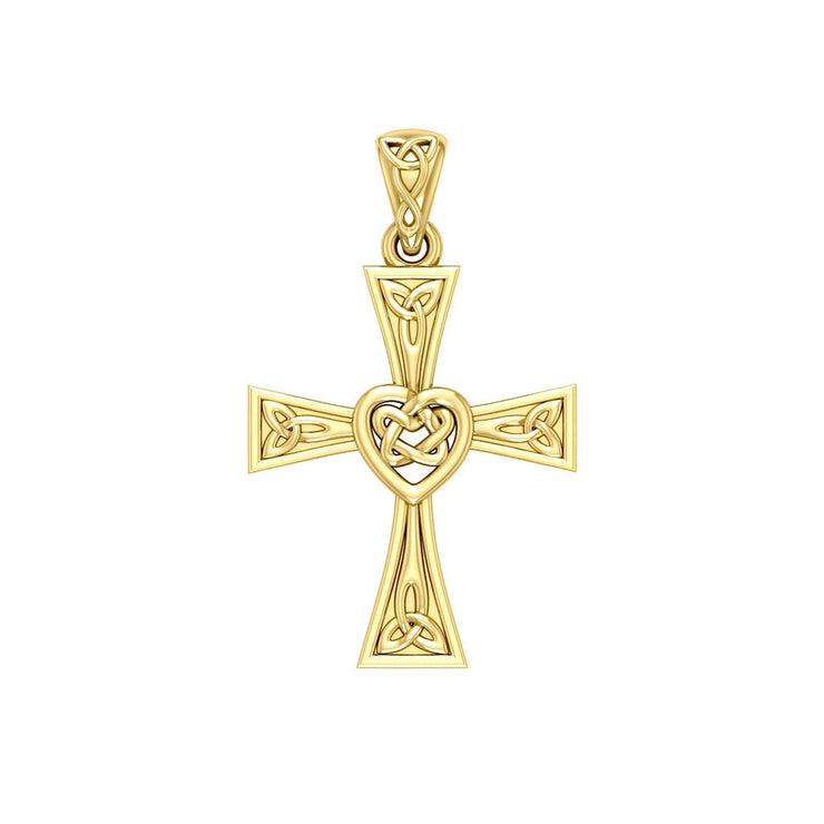 Celtic Cross with Heart 14K Solid Gold Pendant GPD5973