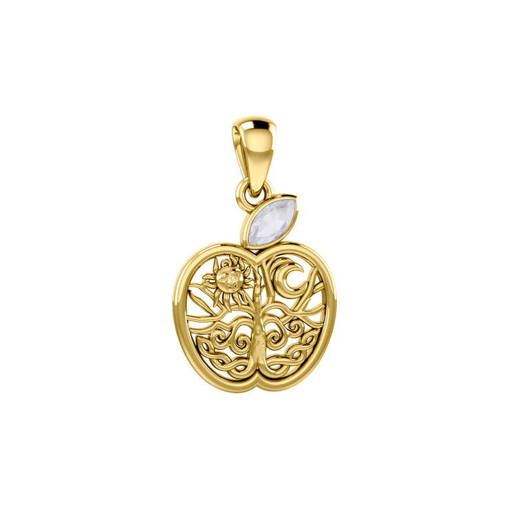 Celtic Spiritual Fruit Apple with Tree of Life 14K Solid Gold Pendant with Gemstone GPD5986