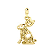 Celtic Rabbit or Hare with Crescent Moon Solid Gold Pendant GPD6036