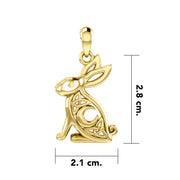 Celtic Rabbit or Hare with Crescent Moon Solid Gold Pendant GPD6036