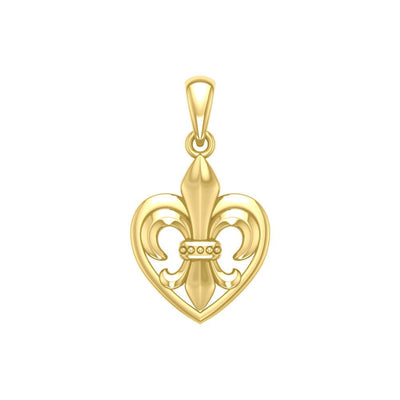 A powerful Yellow Gold Jewelry Pendant Fleur-de-Lis and Heart GPD6067