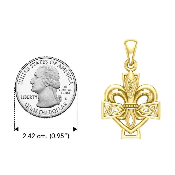 A powerful combination of Celtic elements Yellow Gold Jewelry Pendant in Fleur-de-Lis and Celtic Cross GPD6068