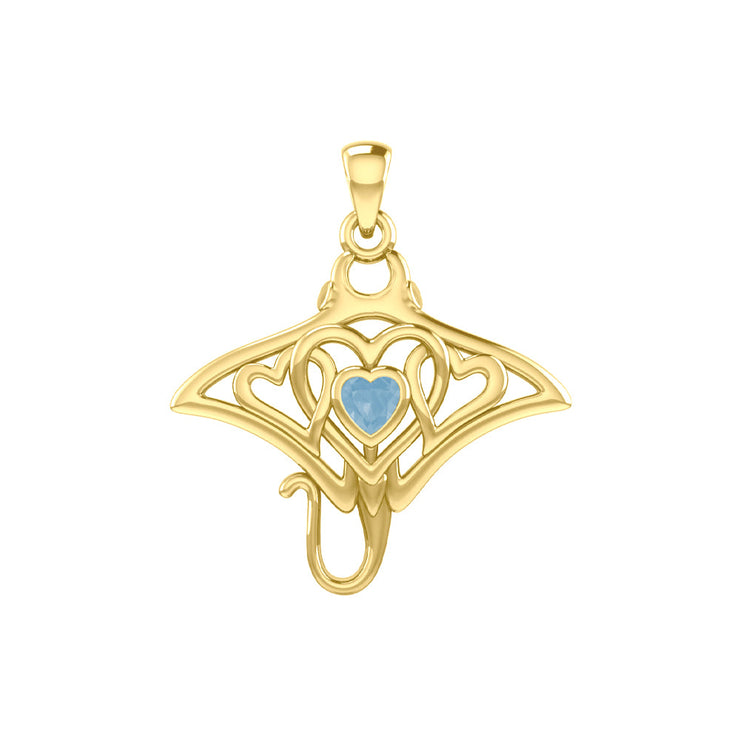 Manta ray with Triple Heart Yellow Gold Pendant With Gemstone in the Center GPD6072