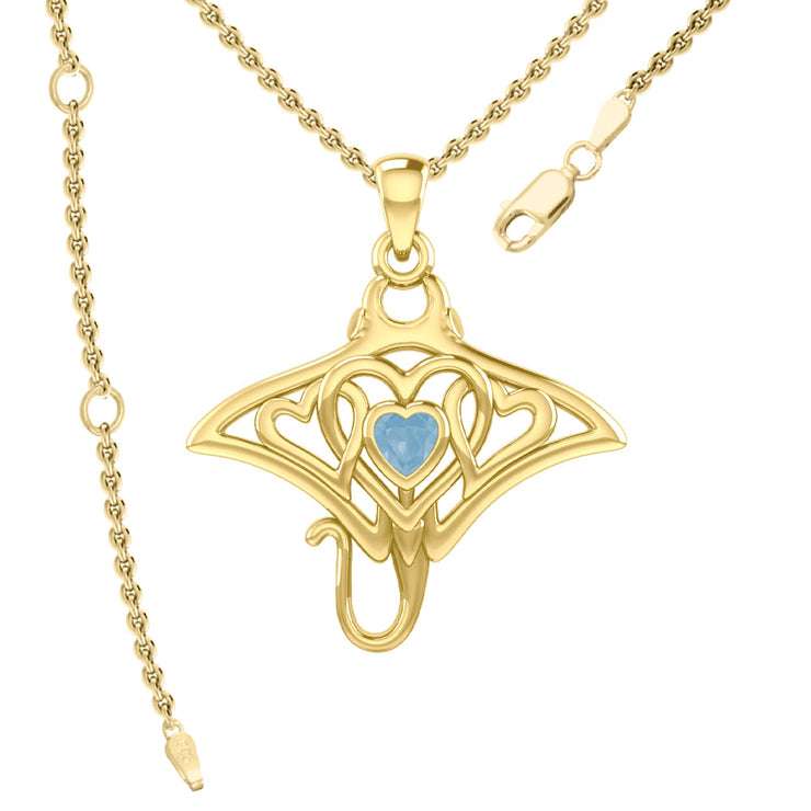 Manta ray with Triple Heart Yellow Gold Pendant With Gemstone in the Center GPD6072