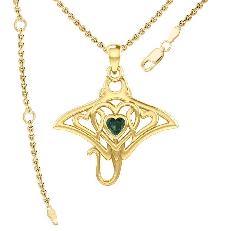 Manta ray with Triple Heart Yellow Gold Pendant With Gemstone in the Center GPD6072