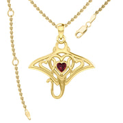 Manta ray with Triple Heart Yellow Gold Pendant With Gemstone in the Center GPD6072