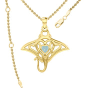 Manta ray with Triple Heart Yellow Gold Pendant With Gemstone in the Center GPD6072