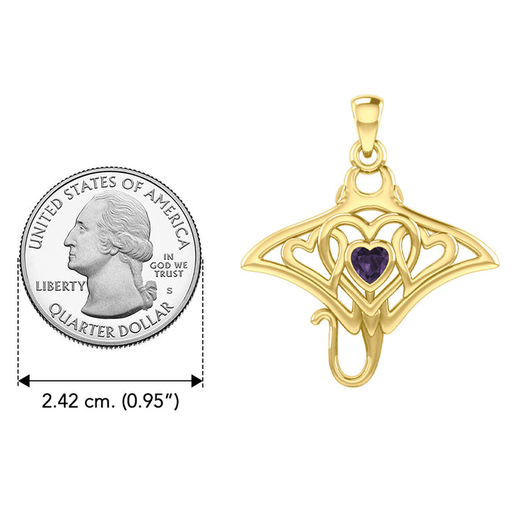 Manta ray with Triple Heart Yellow Gold Pendant With Gemstone in the Center GPD6072