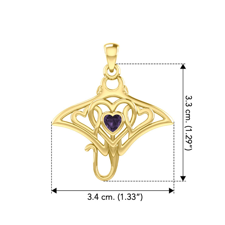 Manta ray with Triple Heart Yellow Gold Pendant With Gemstone in the Center GPD6072