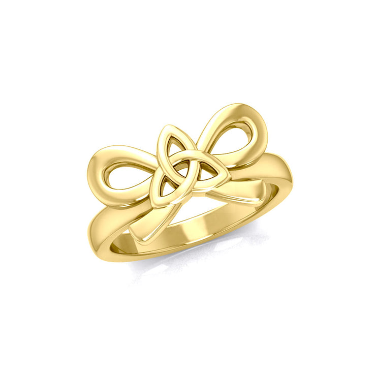 Celtic Trinity Knot on Ribbon 14 K Solid Gold Ring GRI1787