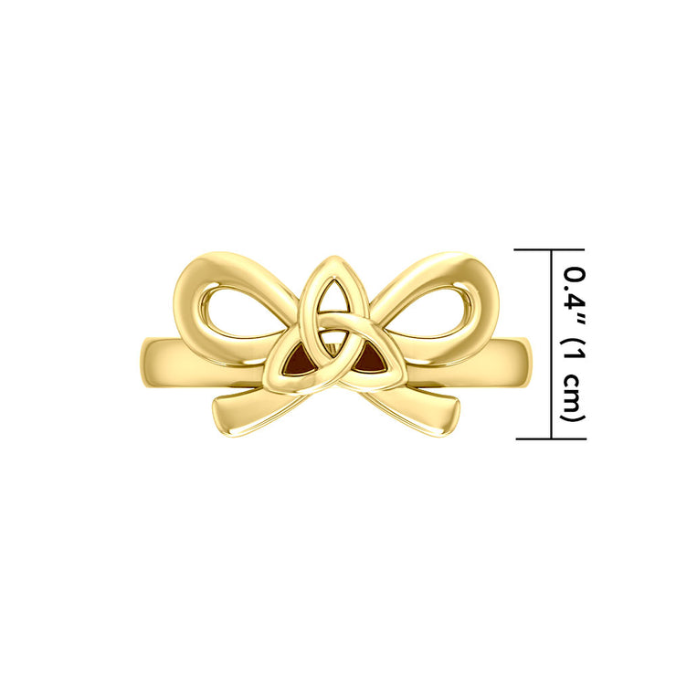 Celtic Trinity Knot on Ribbon 14 K Solid Gold Ring GRI1787