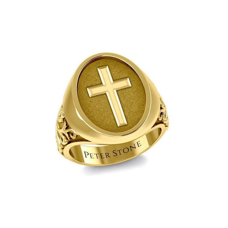 Modern Cross Solid Gold Signet Men Ring GRI1963