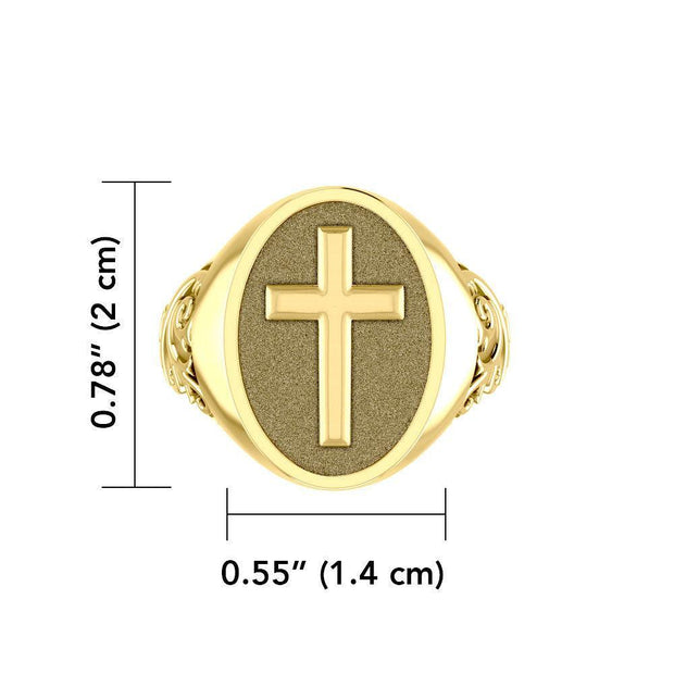 Modern Cross Solid Gold Signet Men Ring GRI1963