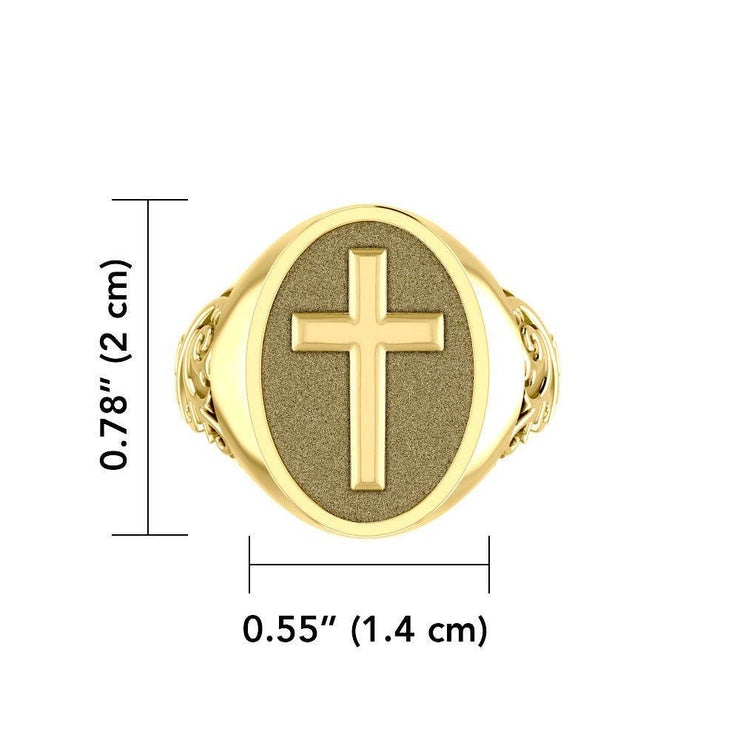 Modern Cross Solid Gold Signet Men Ring GRI1963