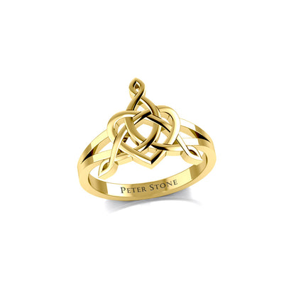 Celtic Father-Mother-Child "Family A Born For Eternity" Triquetra or Trinity Heart 14 K Solid Gold Ring GRI2261