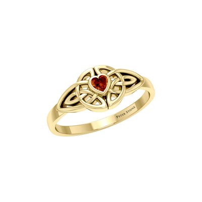 Celtic Knotwork Heart Solid Gold Ring With Heart Gemstone GRI2310